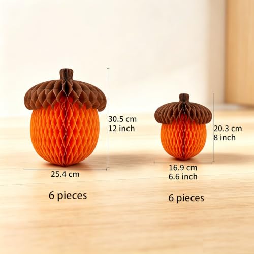 Fall Acorn Honeycomb Ball Decorations Set - Autumn Thanksgiving Halloween Party Ornaments
