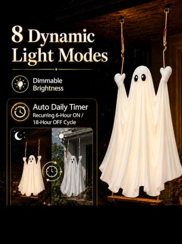 Halloween Swinging Ghost Outdoor Decor with Light and Remote Control