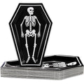 Skeleton Coffin Halloween Paper Plates 40 Pack - Black & White 10 Inch Disposable Tableware - Skeleton Coffin Variation