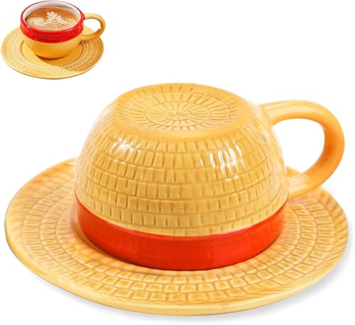 Yellow Anime Novelty Ceramic Coffee Mug Tumbler with Plate - Office Gift