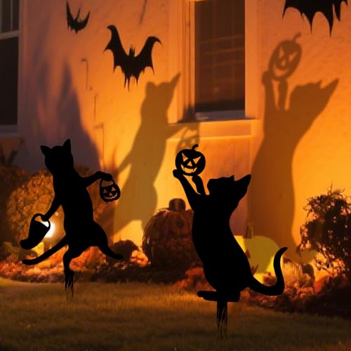 Black Metal Cat Garden Stakes Halloween Yard Decor, Set of 2