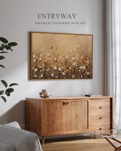 Wildflower Meadow Canvas Wall Art - Vintage Botanical Print, 24x36inch, Yellow Flowerbeds Variation