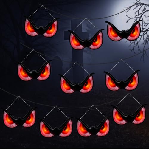 Halloween Flashing Spooky Eyes Lights 10 Pack - Realistic Light-Up Eyes with 3 Modes & Timer