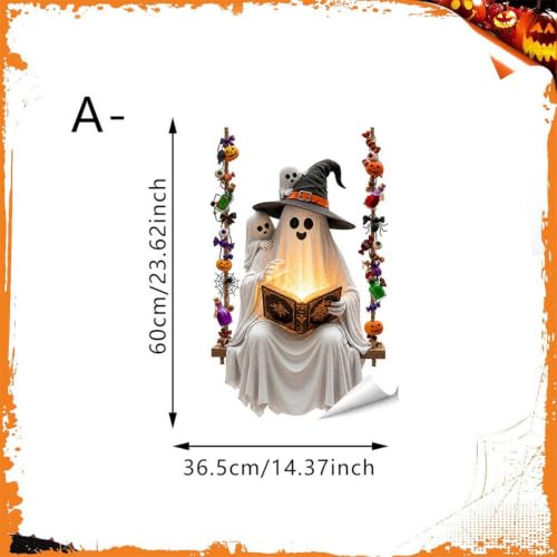 Halloween Ghost Window Clings - Spooky Reading Book Swing Design for Holiday Decoration - Variation 1280