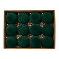 Velvet Christmas Ornaments Balls Flocked Holiday Decor - Green, Set of 12 - Variation F
