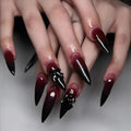 Halloween Long Stiletto False Nails Blood Set - Black Bow Tie Variation 23