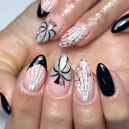 Halloween Skeleton Nail Stickers - 6 Sheets 5D Embossed Skull Decals for Manicure