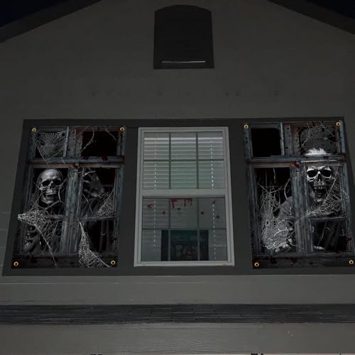 Halloween Window Cover - Skeleton Ghost Poster for Indoor & Outdoor Party - Terror C