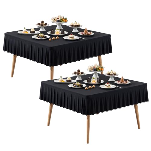 Black Square Tablecloth 48x48 Inches - 2 Pack Elastic Small Card Table Covers - Party Talk Variation of Black / 48" x 48" (Square-2 Pack)