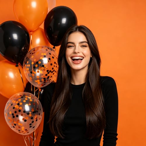 Halloween Balloons Set 50pcs 12in Latex Decorations - Orange, Black & Confetti, Variation: Orangeblack