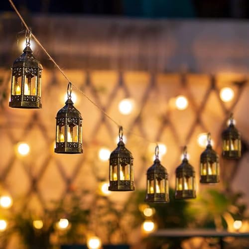 20PCS Gold Flickering LED Lanterns Set - Mini Moroccan Hanging Candle Decor