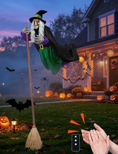 Outdoor Flying Witch Halloween Animatronics - 11.5 Ft Spooky Decor with Sound & Motion - Variation: Witch