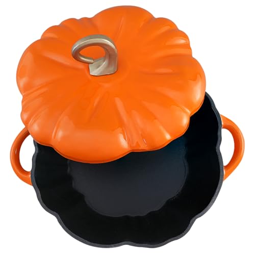 Orange Pumpkin Dutch Oven Pot 3.8 Qt Enameled Cast Iron Halloween Decor