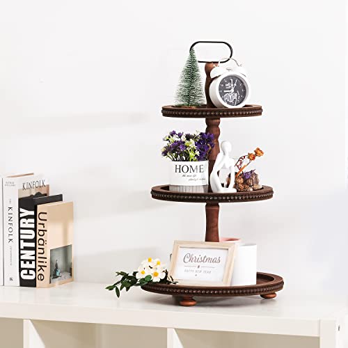 Urban Deco 3-Tier Wooden Serving Tray Stand - Brown, Rustic Farmhouse Decor