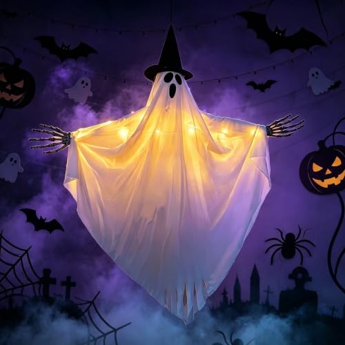 Halloween Ghost with Witch Hat and Claw Props for Party Decor