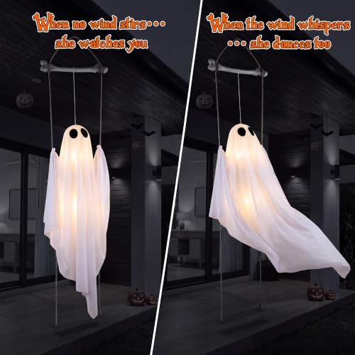 5FT Lighted Outdoor Indoor Halloween Ghost Swing Decoration - Spooky Hanging Ghost for Yard Porch Garden