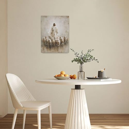 Jesus and Lamb Wall Art Canvas Print Religious Decor for Living Room Bedroom - 16x12 Inches