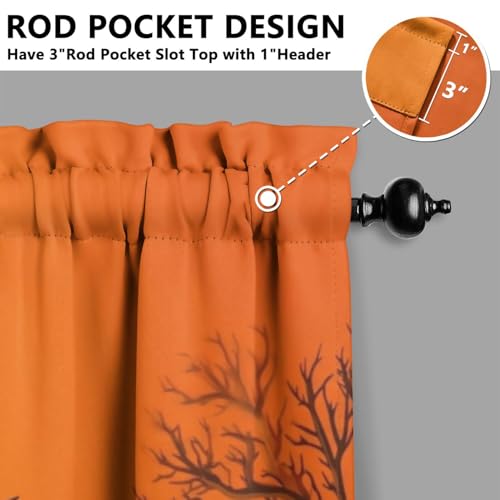 Halloween Spooky Kitchen Curtains Set - 3 Pieces, 54x18 Valance & Tier Panels, Pack of 3 - Ghosts Bats &