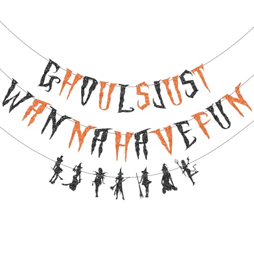 Halloween Ghouls Just Wanna Have Fun Glitter Banner Party Decoration with Witch and Devil Figures