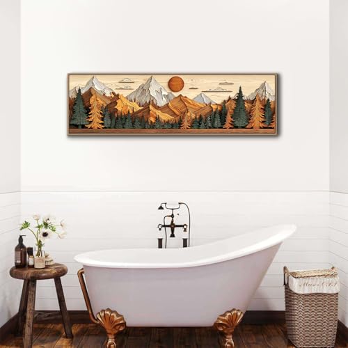 48 Inch Boho Mountain Wall Art Framed Canvas Landscape Sunset Nature Forest