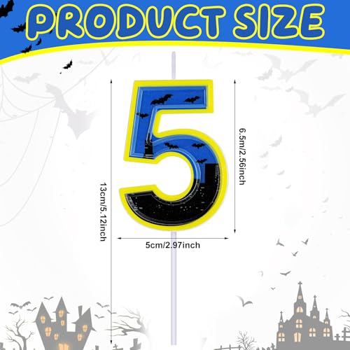 Bat Birthday Candle Number 5 - Blue Bat Cake Topper for Party Decorations