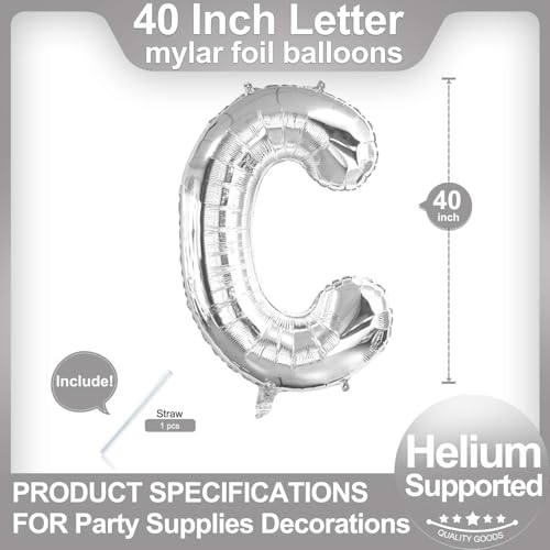 Letter Silver C Balloon - 40 Inch Foil Alphabet DIY Party Decoration
