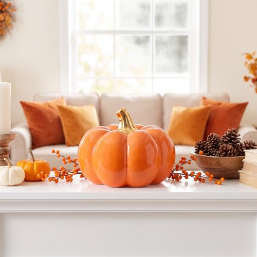 7-Inch Orange & Yellow Realistic Ceramic Pumpkins Halloween Decor - Variation B