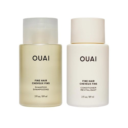 OUAI Fine Hair Shampoo & Conditioner Set - Volumizing Travel Size Duo with Keratin, Biotin & Chia Seed Oil | Sulfate-Free, 3 Oz