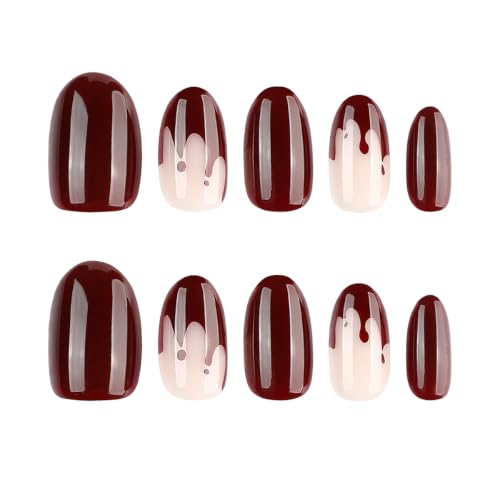 Halloween Short Oval Press-On Nails Vampire Blood French Tip - Variation 35