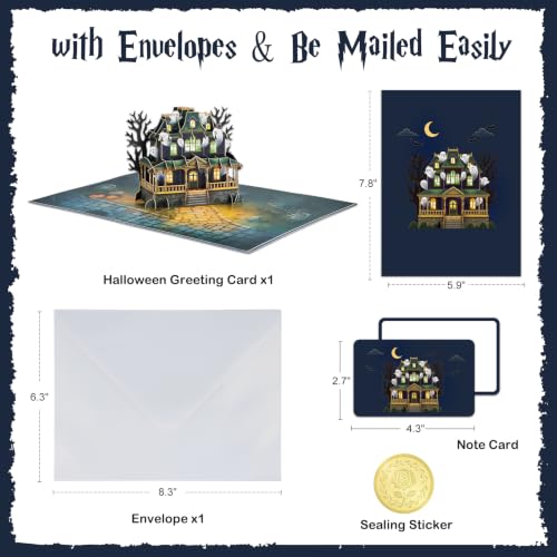 Halloween Haunted House Pop Up Card - Kids & Adults, 3D Spooky Scene with Ghosts & Bats - Variation: Halloween Haunted House