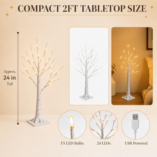 2FT RGB Lighted Birch Trees Set - App & Remote Control, 2 Pack