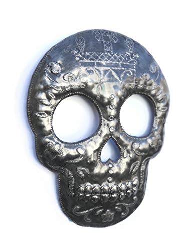 Haitian Handmade Metal Wall Sculpture Veve Skull Halloween Decor - 7.6x9.75 Inches
