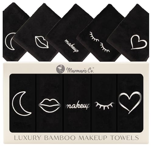 Black Makeup Washcloths Set of 5 - Soft, Durable Face Towels for Makeup Removal
