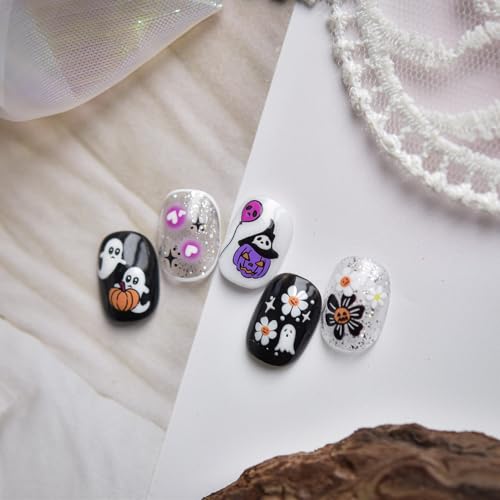Halloween Nail Stickers Pumpkin Ghost Spider Web Embossed Decals Style 12