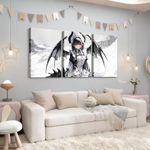 Anime Girl Wall Decor Canvas Set - White Frame, 12x16 Inches