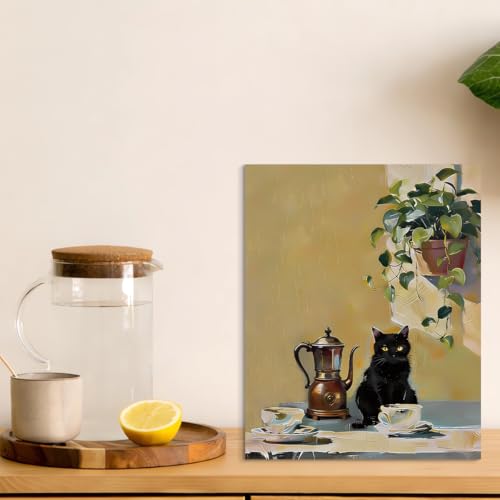 Coffee Cat Canvas Wall Art - Black Cat Kitchen Decor - Variation of THIS listing: Coffee-02