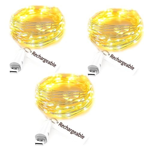 Fairy Lights USB Rechargeable Battery Operated 7ft 20 LED String Lights - Warm, 8 Pack Indoor & Outdoor Decor