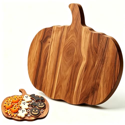 Halloween Pumpkin Cutting Board - 13x12 Inch Natural Wood Charcuterie Platter for Fall Decor