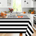Black and White Striped Waterproof Tablecloth 57x120 Inch for Rectangular & Round Tables - Fanqisi