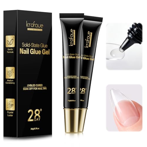 Krofaue UV Solid Nail Glue Gel 2 Pack - Strong Bond for Clear Nail Tips