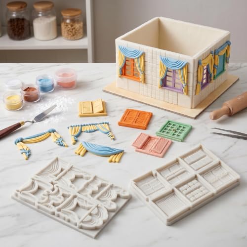 Window Silicone Mold Curtain Fondant Molds Set of 2 - Style D