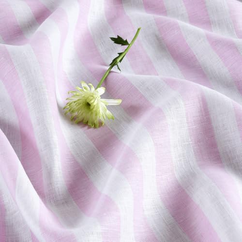 Pure Linen Tablecloth 60 x 108 Inches - Pink & White Striped, Handcrafted