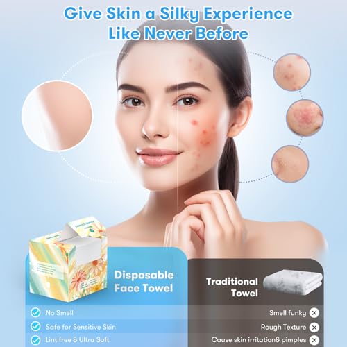Disposable Face Towels - Soft, Thick, Lint-Free Biodegradable Makeup Remover Wipes, 25 Count