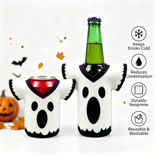 Boo Crew Ghost Drink Sleeves - Halloween Can & Bottle Holder 2 Pack
