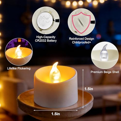 Flameless LED Tea Lights Candles 24 Pack - Warm White, Ivory Shell Variation