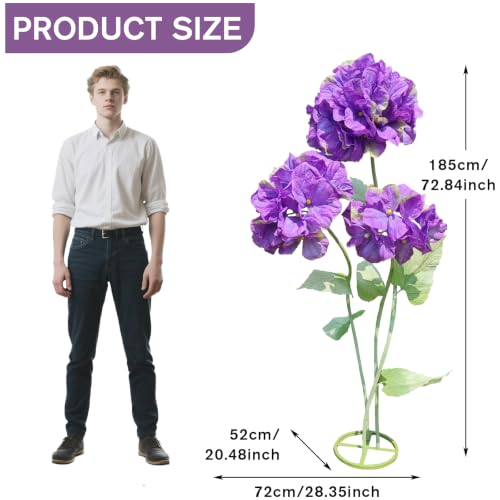 Artificial Hydrangea Flowers 3pcs - Large Faux Flower Branch Decor, Purple
