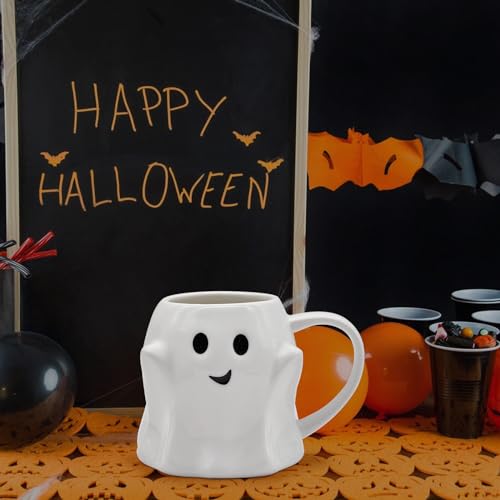 White Halloween Ghost Coffee Mug - 14 oz Ceramic Ghost Face Cup for Kids & Adults