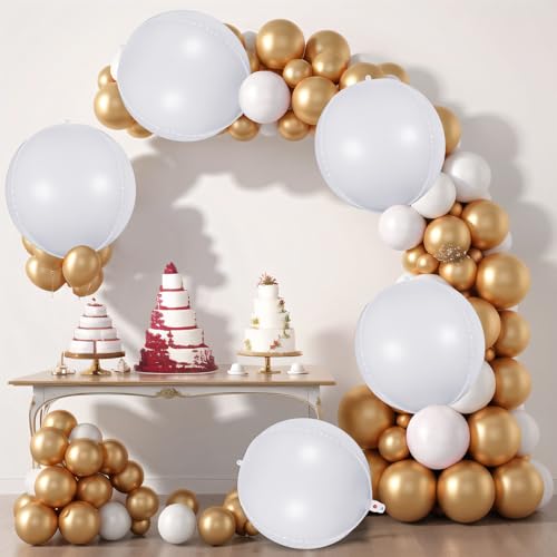 White Metallic Balloon Set - 22 Inch Large Round Foil Balloons for Party Decorations - Variation: White