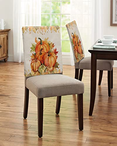 Fall Chair Cover Set of 4 - Autumn Leaves & Pumpkin Slipcovers for Dining Chairs