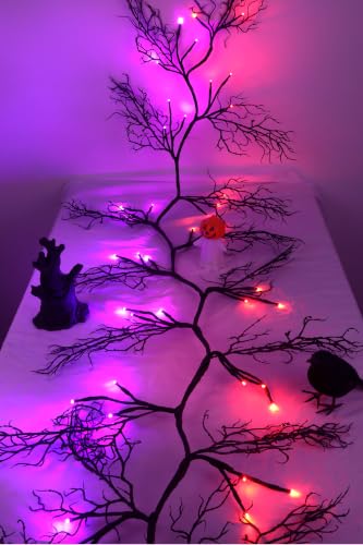 9Ft Lighted Halloween Garland Set C with 66 LED Orange & Purple Lights, 8 Modes & Timer